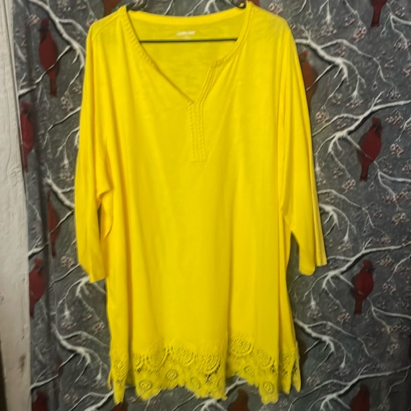 Lands end yellow top with lace edging size 3x perfect summer spring top - Picture 1 of 4